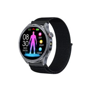 Likron ET472 Smart Watch ECG PPG Heart Rate Blood Oxygen Body Temp 1.53" HD 2.5D Dynamic UI Flashlight - Nylon black