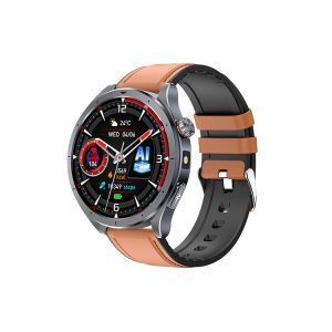Likron ET472 Smart Watch ECG PPG Heart Rate Blood Oxygen Body Temp 1.53" HD 2.5D Dynamic UI Flashlight - brown leather