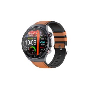 Likron ET488 Smartwatch | Ti4950 ECG Chip, True Blood Oxygen, AMOLED Display, Bluetooth Calls - Brown belt