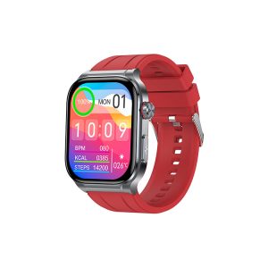 Likron ET588 Smartwatch: Bluetooth Call, Ti Chip, ECG, HR, Blood Oxygen, BP, Blood Sugar, NFC, AMOLED Display - Silicone Red
