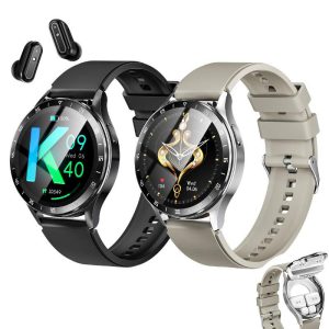 Likron X10 Smartwatch TWS Earbuds 2-in-1, 1.39" HD Split Screen, Bluetooth 5.0 Call, IP67 Waterproof, Ultra-Thin Design, Black/White