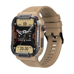 Likron MK66 Smartwatch: Outdoor Tri-proof, Bluetooth Calls & Music, Heart Rate, Blood Pressure, SpO2, GPS Fitness Tracker - khaki