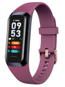 Likron C60 Smart Bracelet | 1.1" AMOLED | Body Temp, HR, BP, SpO2 Monitor | 25 Sports Modes | 3ATM Waterproof | PC+ABS/TPU | Magnetic Charge - burgundy