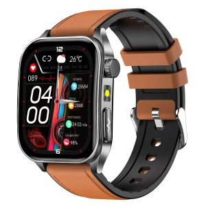 Likron E810 Smart Watch: ECG, Heart Rate, Blood Oxygen, Sleep Tracking, Red Light Wellness - Brown belt