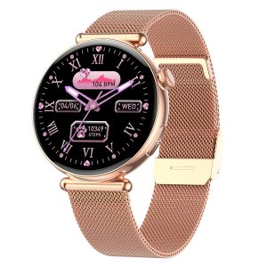 Likron Et491 Smartwatch: Bluetooth Call, ECG, Heart Rate, Sleep & Health Monitor, Female Exercise Watch - Golden steel belt