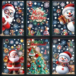 Christmas Static Window Clings - Festive Snowman & Snowflake Decals (Multiple Sheet Packs)