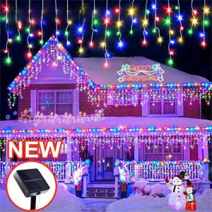Solar Icicle Christmas Lights - 8 Modes Waterproof Outdoor Fairy Lights