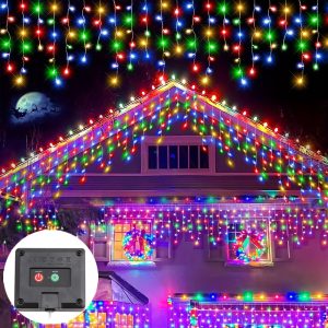 Solar Icicle Christmas Lights - 8 Modes Waterproof Outdoor Fairy Lights - Colorful