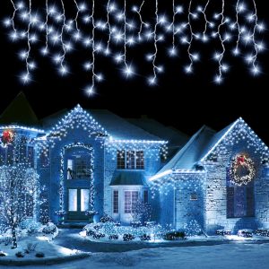 Solar Icicle Christmas Lights - 8 Modes Waterproof Outdoor Fairy Lights - 7.5M 160LEDS