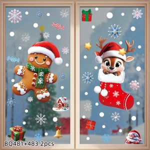 Christmas Static Window Clings - Festive Snowman & Snowflake Decals (Multiple Sheet Packs) - XA 2PCS