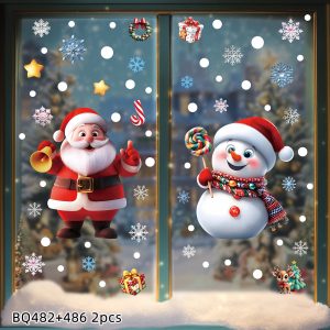 Christmas Static Window Clings - Festive Snowman & Snowflake Decals (Multiple Sheet Packs) - XB 2PCS