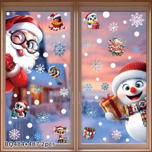 Christmas Static Window Clings - Festive Snowman & Snowflake Decals (Multiple Sheet Packs) - XC 2PCS