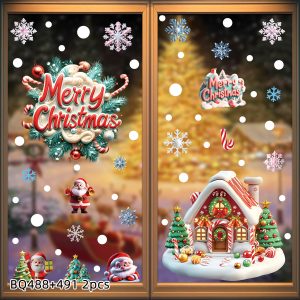 Christmas Static Window Clings - Festive Snowman & Snowflake Decals (Multiple Sheet Packs) - XD 2PCS