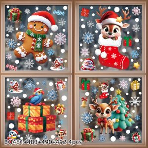 Christmas Static Window Clings - Festive Snowman & Snowflake Decals (Multiple Sheet Packs) - XE 4PCS