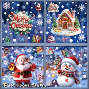 Christmas Static Window Clings - Festive Snowman & Snowflake Decals (Multiple Sheet Packs) - XG 4PCS