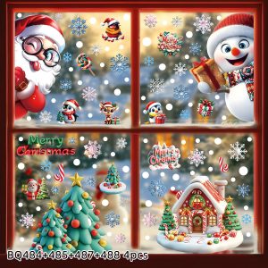 Christmas Static Window Clings - Festive Snowman & Snowflake Decals (Multiple Sheet Packs) - XH 4PCS