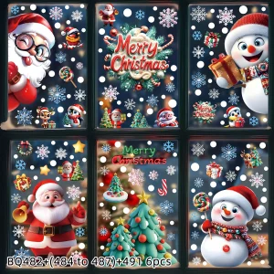 Christmas Static Window Clings - Festive Snowman & Snowflake Decals (Multiple Sheet Packs) - XK 6PCS