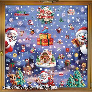 Christmas Static Window Clings - Festive Snowman & Snowflake Decals (Multiple Sheet Packs) - XL 8PCS