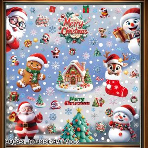 Christmas Static Window Clings - Festive Snowman & Snowflake Decals (Multiple Sheet Packs) - XM 9PCS