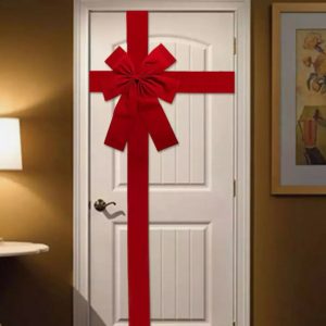 Large Red Christmas Door Bow & Ribbon Set - Faux Linen Fabric