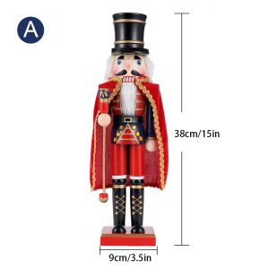 38CM Wooden Nutcracker Ornament - Classic Christmas Soldier & King Decor - A