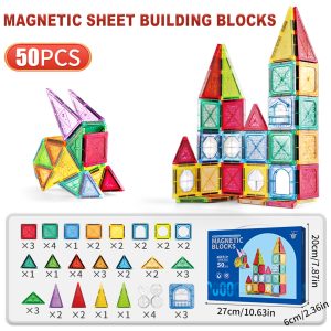 Magnetic Sheet Building Blocks Set - Educational Construction Toy for Toddlers & Kids - 50 pcs