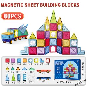 Magnetic Sheet Building Blocks Set - Educational Construction Toy for Toddlers & Kids - 60 pcs