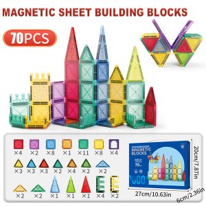 Magnetic Sheet Building Blocks Set - Educational Construction Toy for Toddlers & Kids - 70 pcs