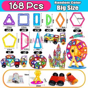 Magnetic Building Blocks Designer Set - Large Size Educational Constructor Toy - big size 168pcs