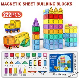 Magnetic Sheet Building Blocks Set - Educational Construction Toy for Toddlers & Kids - 222pcs