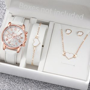 5Pcs Women's Quartz Watch & Butterfly Jewelry Set - Analog Wristwatch with Rhinestone Accents - D Without Box