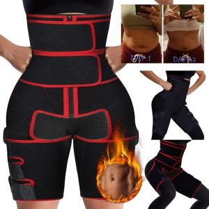 3-in-1 Neoprene Waist Thigh Trimmer Belt for Workout & Postpartum Support, Adjustable Compression Fitness Shaper