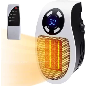 500W Mini Plug-In Wall Heater with Digital Display, Adjustable Thermostat, Remote Control, 12H Timer, and Overheat Protection - Eu