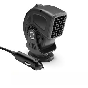 150W Portable Car Heater and Cooler 2-in-1 Fan, 360° Rotatable Windscreen Defogger with Cigarette Lighter Plug (12V/24V) - 24v Black