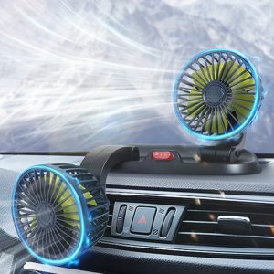 Car Cooling Fan 360° Adjustable Dual Head USB Car Fan 5V 12V 24V 2-Speed Automotive Electric Fan for Dashboard Truck RV