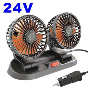 Car Cooling Fan 360° Adjustable Dual Head USB Car Fan 5V 12V 24V 2-Speed Automotive Electric Fan for Dashboard Truck RV - 2 Head 24v Car Cigar