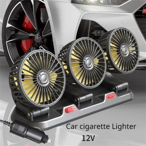 Car Cooling Fan 360° Adjustable Dual Head USB Car Fan 5V 12V 24V 2-Speed Automotive Electric Fan for Dashboard Truck RV - 3 Head 12v Car Cigar