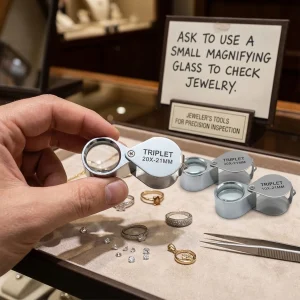 10-30x Pocket Loupe Magnifier Jewelry Magnifying Glass Foldable Diamond Lupa Triplet Jewelers Eye Glass Tool Reading Magnifier