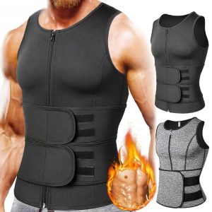 Likron Men's Neoprene Sauna Vest with Adjustable Waist Trainer Belt - Compression Tank Top for Weight Loss and Workout