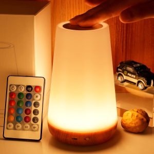 Rechargeable RGB Bedside Lamp with Remote Control - 13 Color Changing Dimmable LED Night Light with Timer