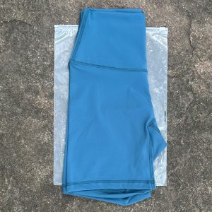 Women Sports Biker Shorts Women Naked Feeling High Waist Yoga Shorts Push Up Fitness Leggings Tummy Control Yoga Slim Shorts - Lake Blue