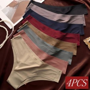 Premium 4-Pack Women’s Seamless Ice Silk Panties - Breathable Lightweight Everyday Underwear - Soft Stretch Full Coverage Fit (Sizes M-XL)