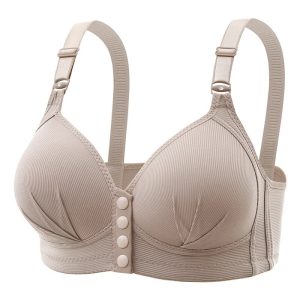 2-Pack Premium Everyday Comfort Front-Closure Wireless Bra - Breathable Support for All-Day Wear - Cream Ash