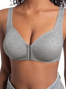 Premium Front Closure Wire-free Comfort Bra - Full Coverage Support for All-Day Wear, Easy Hook-and-Eye Design, Breathable Fabric (2-Pack) - Dark Gray