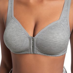 Premium Front Closure Wire-free Comfort Bra - Full Coverage Support for All-Day Wear, Easy Hook-and-Eye Design, Breathable Fabric (2-Pack) - Dark Gray
