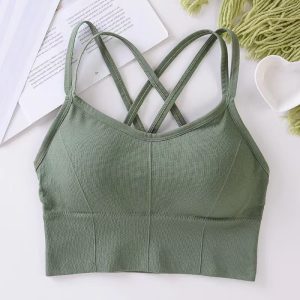 2pcs Premium Women’s Cross-Back Sports Bra - High-Support Yoga & Fitness Tank Top - Breathable Moisture-Wicking Fabric for Everyday Comfort - Green