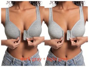 Premium Front Closure Wire-free Comfort Bra - Full Coverage Support for All-Day Wear, Easy Hook-and-Eye Design, Breathable Fabric (2-Pack) - Gray Dark Gray