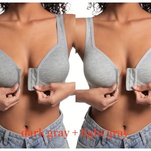 Premium Front Closure Wire-free Comfort Bra - Full Coverage Support for All-Day Wear, Easy Hook-and-Eye Design, Breathable Fabric (2-Pack) - Gray Dark Gray