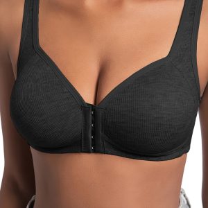 Premium Front Closure Wire-free Comfort Bra - Full Coverage Support for All-Day Wear, Easy Hook-and-Eye Design, Breathable Fabric (2-Pack) - Black