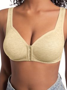 Premium Front Closure Wire-free Comfort Bra - Full Coverage Support for All-Day Wear, Easy Hook-and-Eye Design, Breathable Fabric (2-Pack) - Skin